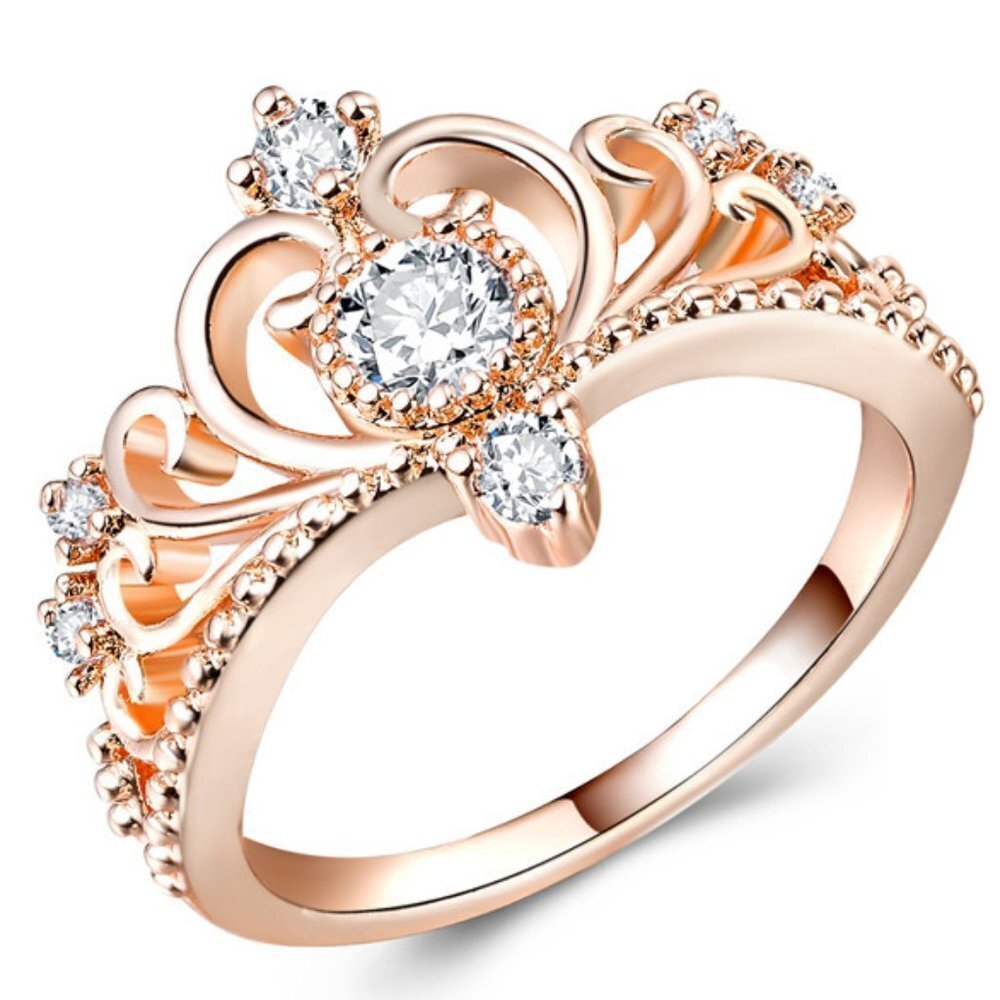 Sweet Beautiful Dainty Gemstone Rose Gold Crown Ring for Women, VIP185